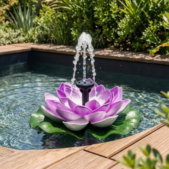 AtticusFox Solarbrunnen Lotus Schwimmbrunnen als Vogelbad in Violett - Bild 12