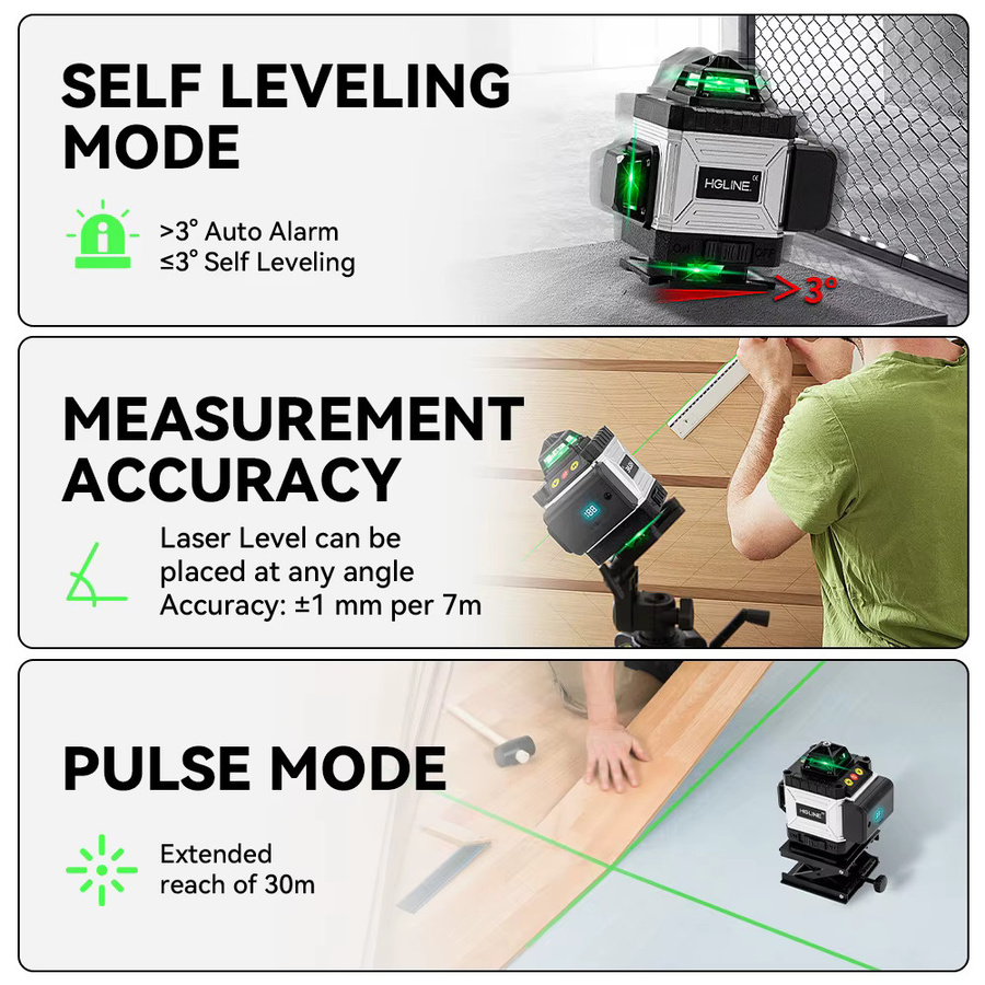 HGLINE Professionelles 16-Linien-Laser-Nivelliergerät mit APP-Fernbedienung, selbstnivellierend, 360 Grad horizontale und vertikale Laserwaage - Bild 5