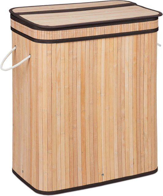 Relaxdays Wäschesortierer aus Bambus in Natur mit 3 Fächern, Farbe: Beige, B/T/H: 63 x 55 x 35 cm - Bild 1