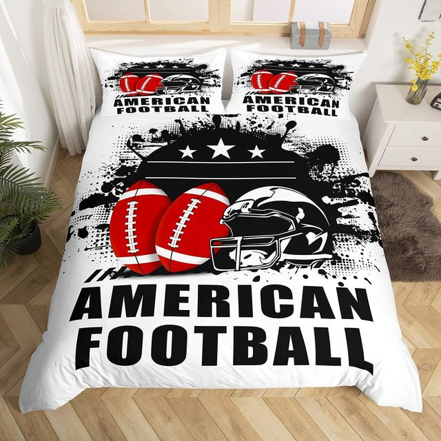 Jinmeige Rugby Sport Bettwäsche Set mit 2 Kissenbezügen, Schwarz Weiß Tie Dye Design, B/H: 140 x 200 cm - Bild 1