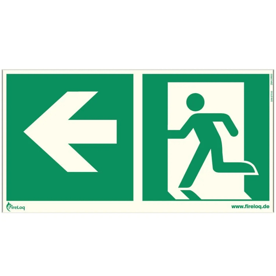 FireLoq Fluchtweg-Schild Links, nachleuchtende Kunststoffplatte, grün, selbstklebend - Bild 2