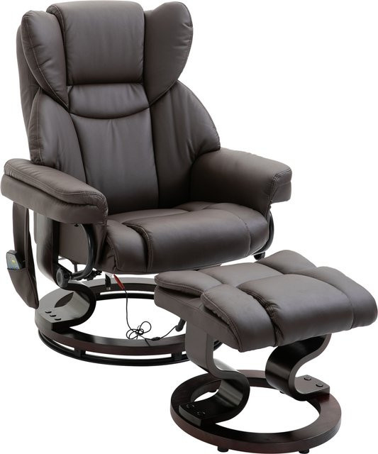 HOMCOM Relaxsessel mit Fußhocker und Liegefunktion in Braun aus Kunstleder, B/T/H: 79 x 82 x 101 cm - Bild 1