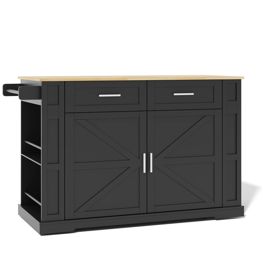 Merax Kücheninsel mit Ausziehplatte, Steckdose, 2 Schubladen und Schrank in Schwarz/Eiche, B/T/H: 120 x 50 x 93 cm - Bild 2