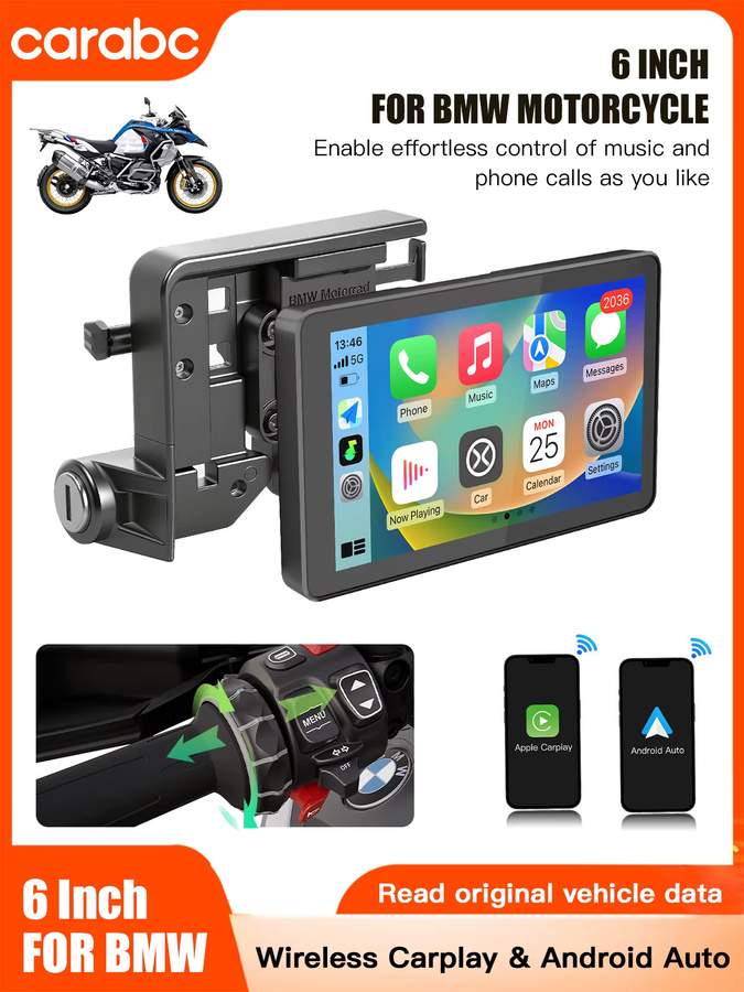 CARABC MB6 Motorrad Navigation mit 6 Zoll Display, Drahtlose CarPlay und Android Auto Funktion in Schwarz für BMW R1300GS S1000 XRF750GS XR M1000 R1200GS R1250GS - Bild 7