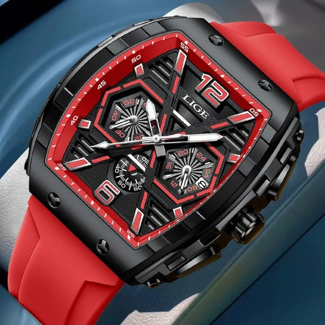 LIGE Armbanduhr Chronograph, Quarz, Silikon, Schwarz, Herren - Bild 1