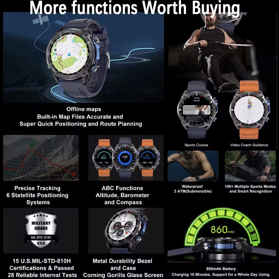 GUHUAVMI Smartwatch, GPS, Schwarz, 10 ATM - Bild 2