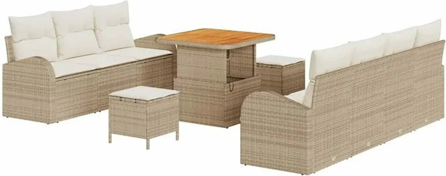 vidaXL Garten-Sofa-Set aus Poly Rattan in Beige mit 10 Teilen inklusive Kissen und Tisch - Bild 1