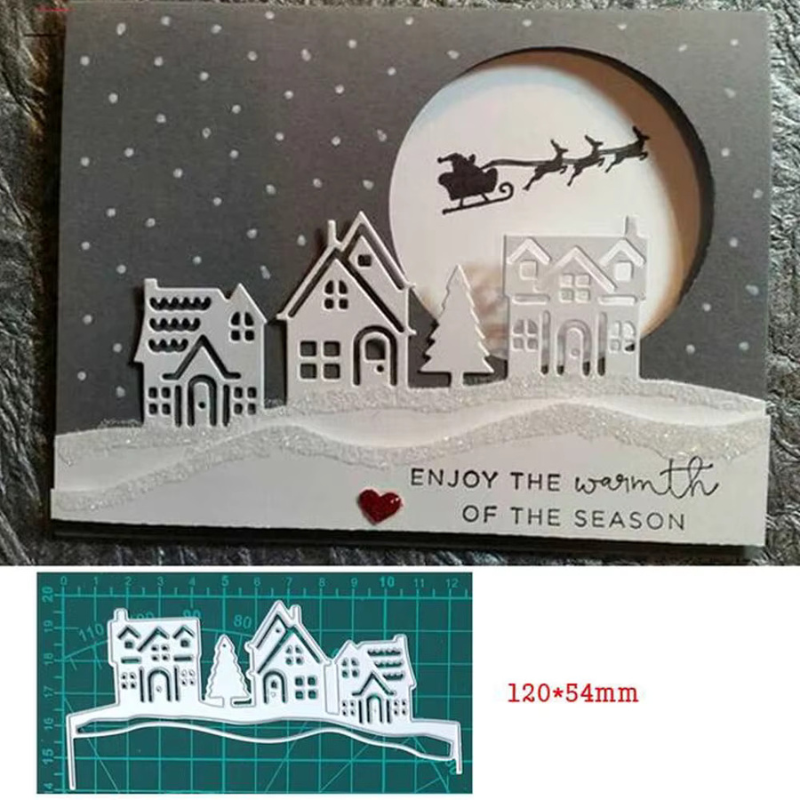 Metall Schablonen Set mit Weihnachtsbaum und Weihnachtshaus für Scrapbooking, DIY Papieralbum und Kartenprägung - Bild 2