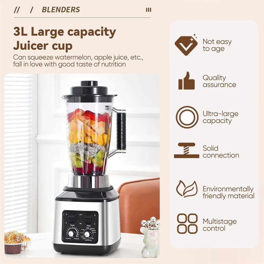 TKKEACE 3-in-1-Elektromixer Küchenmaschine mit 9500 W Leistung, multifunktionaler Smoothie-Maker und Entsafter, inklusive Behälter für 3 l, 1,5 l und 0,5 l - Bild 3