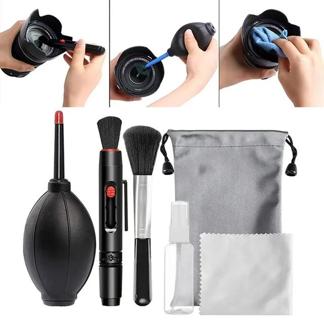 Mosizave Kamera-Reinigungsset für spiegellose Kameras und DSLRs in Schwarz mit Objektiv-Reinigungsstift, Kohlenstoffspitze und Luftstaubbläser - Bild 1
