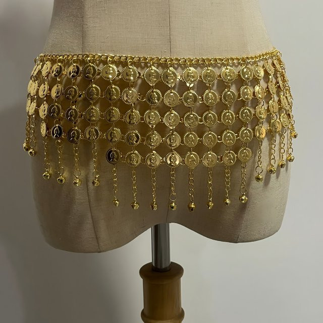 Taille Kette Metall, Fünf Reihen, Gold Münze, Bauchtanz - Bild 1
