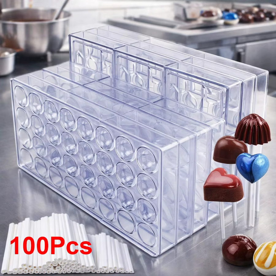 DIY Schokoladenlutscher-Formen-Set aus Silikon mit 100 Stäbchen, runde Cake-Pop-Backformen für hausgemachte Süßigkeiten, transparent - Bild 3