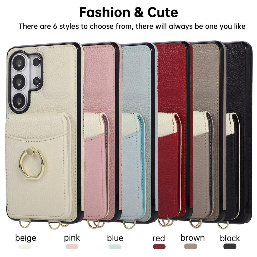 Crossbody Brieftasche und Handyhülle für Samsung Galaxy S26 Ultra S25 FE S24 S23 S22 S21 S20 Plus mit Kartenhalter und Ringständer aus Leder in Schwarz oder Weiß - Bild 6
