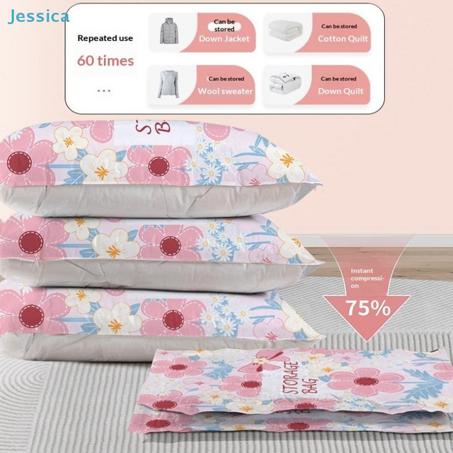 Jessica Wiederverwendbare Vakuum-Aufbewahrungsbeutel zur Kompression von Bettwäsche, Kleidung und Quilts in Multicolour (Blumenmuster) - Bild 1