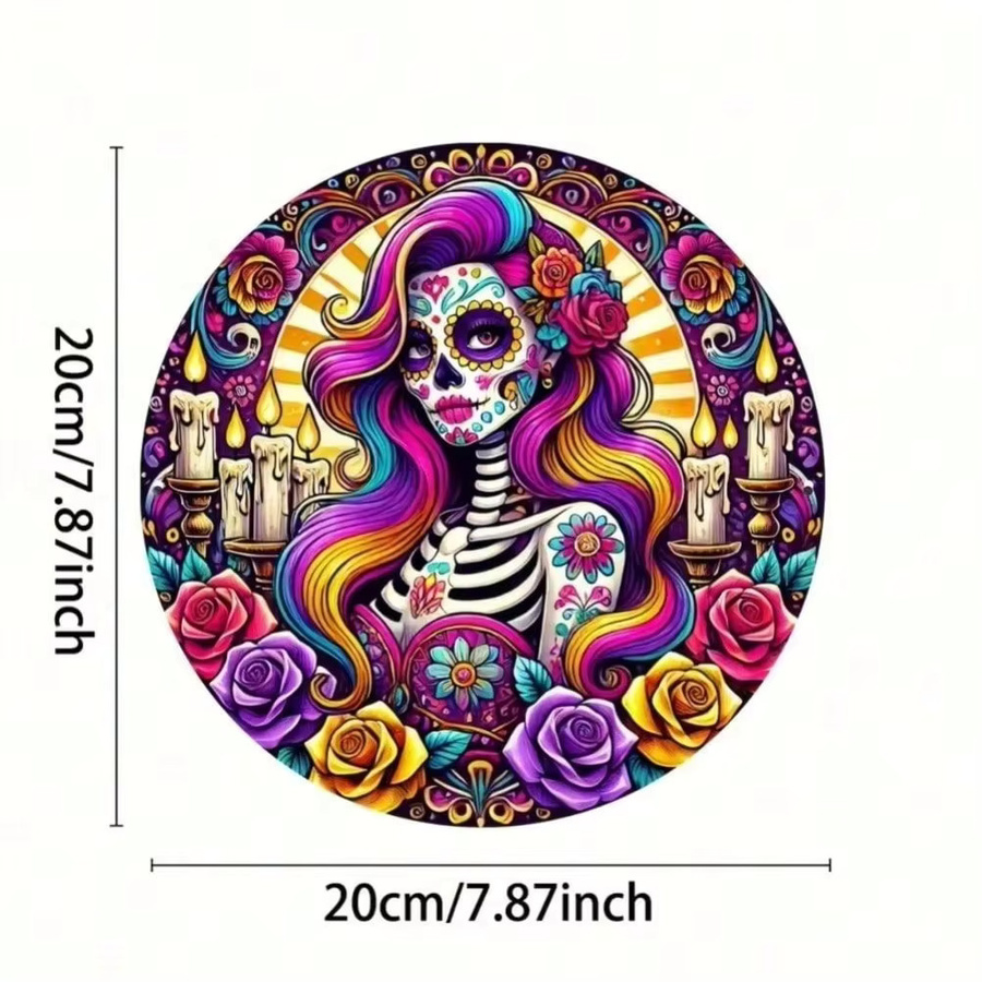Wasserfestes Aluminiumschild CIFBUY Mexikanischer Tag der Toten Rund mit floraler Illustration in Multicolour - Bild 3