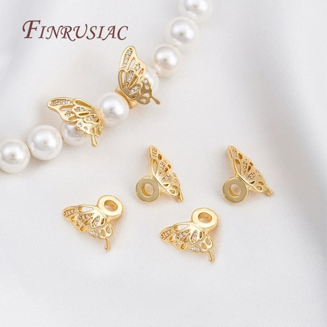 FINRUSIAC Trennperlen Schmetterlingsperlen, 18K vergoldet, Zirkonia, Perle, Gold, Unisex - Bild 1