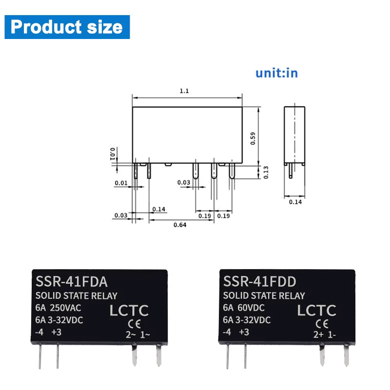 LCTC Slim Halbleiterrelais SSR-41FDA SSR-41FDD Berührungslos DC zu AC DC zu DC DIN-Schienenrelais 6A Schwarz - Bild 1