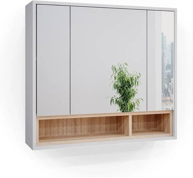 Vicco Badspiegelschrank Beatrice Weiß, B: 80 cm, H: 72 cm, 3-türig mit Ablage - Bild 2