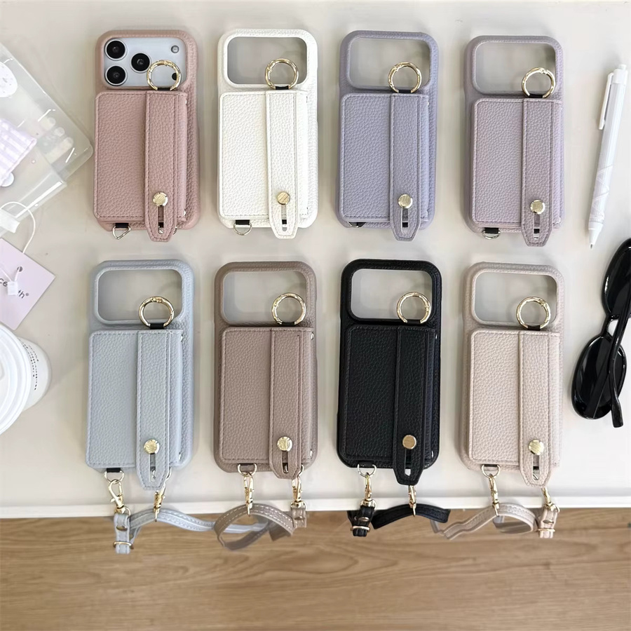 Leder-Schutzhülle mit Kartenfächern und Lanyard für Apple iPhone 17 16 15 14 13 12 11 Pro Max in Purple - Bild 6