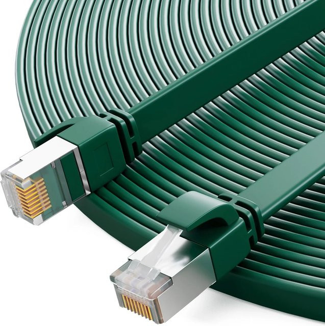 hb-digital CAT 7 Flachkabel LAN Ethernet Rohkabel RJ45 Kupfer bis zu 10 Gbit/s U/FTP PVC, Grün, 3 m - Bild 1