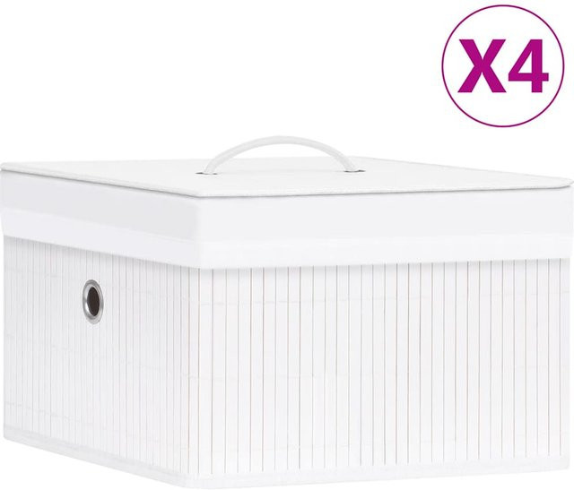 vidaXL Bambus Aufbewahrungsboxen 4er Set Weiß mit Griffen und Stofffutter klappbar - Bild 1