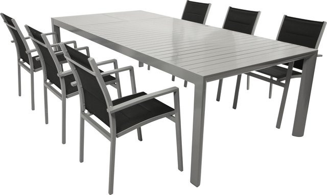 DEGAMO Gartenmöbel Garnitur BAGO XL 7-teilig aus Alu und Kunstgewebe in Schwarz - Bild 1