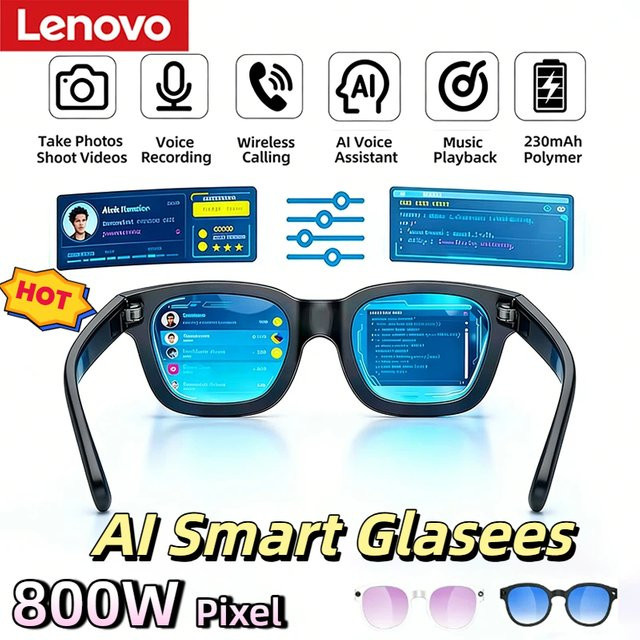 Lenovo KI-Smartbrille mit 8K HD-Kamera für Videoaufnahmen, KI-Übersetzung, Bildkonversation und Musikwiedergabe in Schwarz oder Weiß - Bild 1