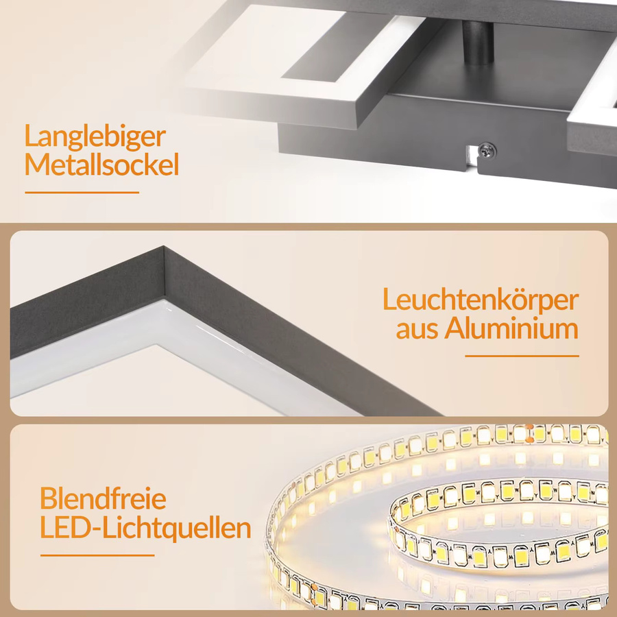 Moderne LED Deckenlampe von Nettlife in Weiß, dimmbar mit Fernbedienung, eckiges Design für Wohnzimmer, Schlafzimmer, Küche oder Büro, 31W, B/T/H: 40,0 x 40,0 x 8,7 cm - Bild 3