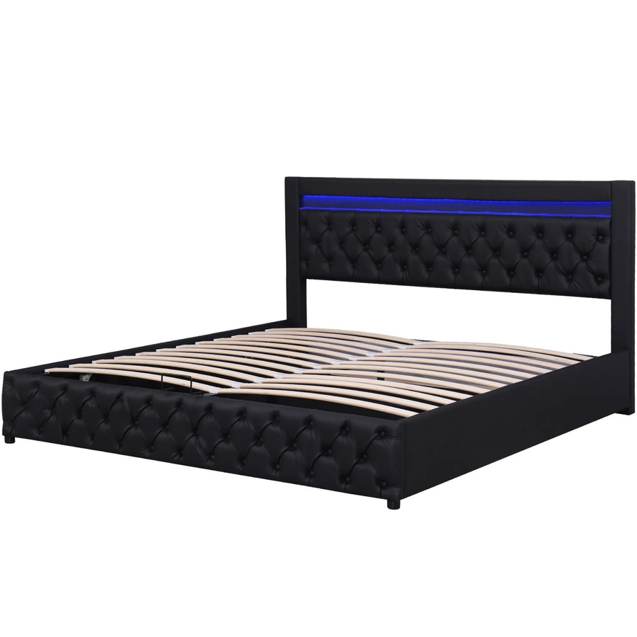 okwish Polsterbett mit LED-Beleuchtung und Lift-up-Funktion in Schwarz, B/T/H: 140 x 200 x 42,5 cm - Bild 2
