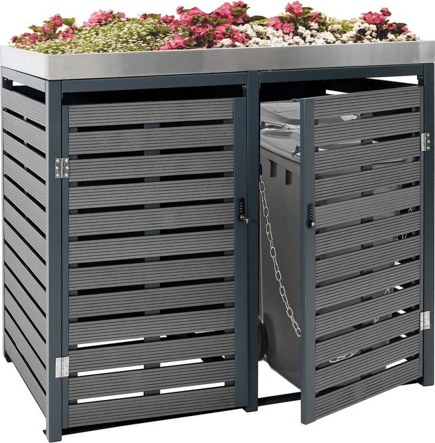 Mülltonnenverkleidung MCW-K14 Mülltonnenbox mit Pflanzkasten aus WPC und Metall, Farbe: Anthrazit, B/T/H: 124 x 146 x 102 cm - Bild 1