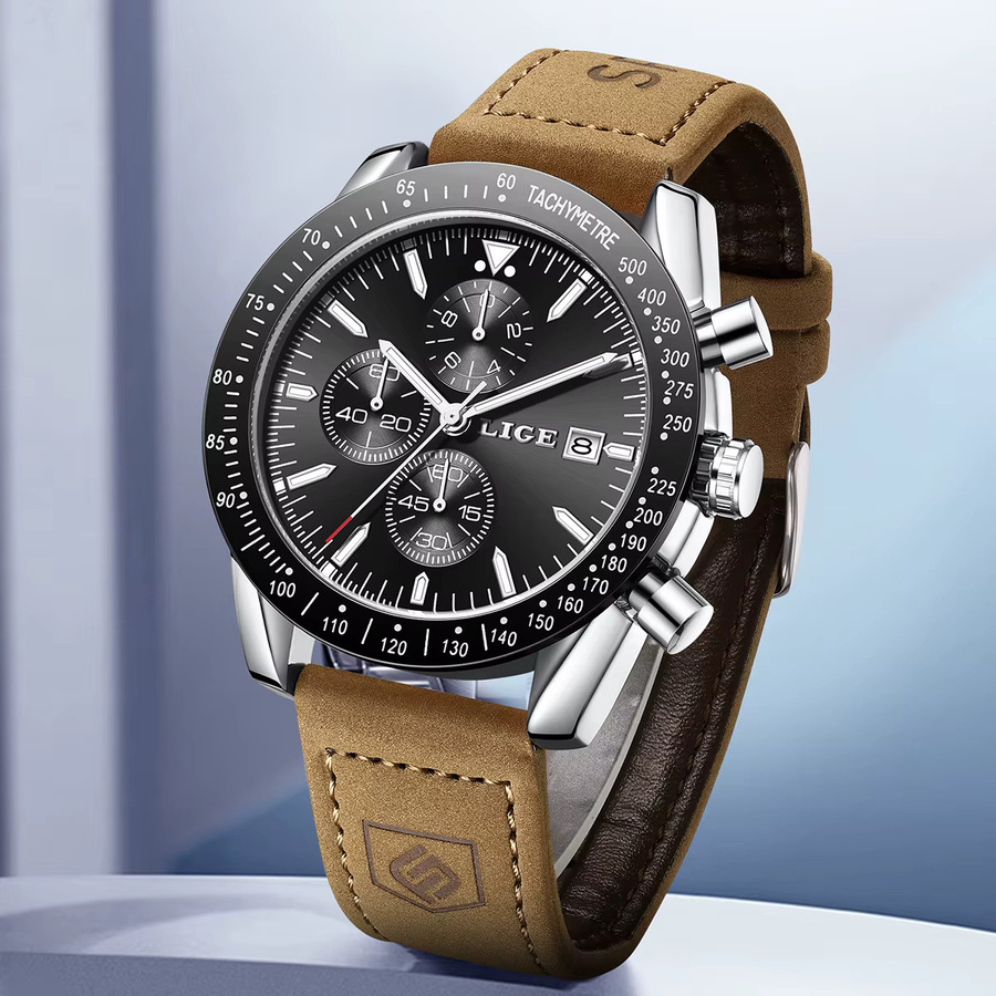 LIGE Chronograph, Quarz, Silikon, Schwarz, Herren - Bild 6