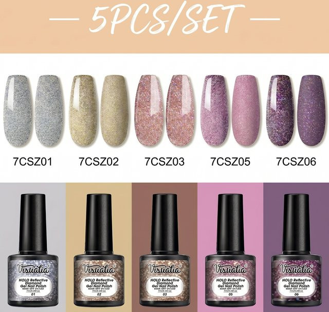 Visuatia Gel-Nagellack-Set, 5-teilig, schimmernd - Bild 1