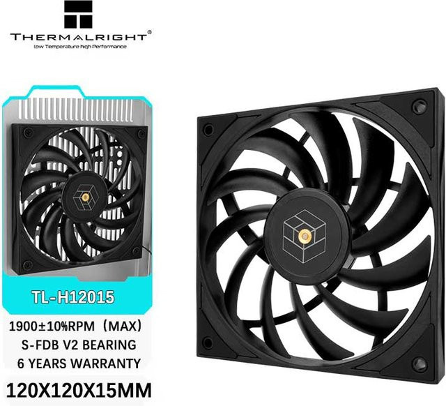 Thermalright TL-H12015 Gehäuselüfter für Computer mit S-FDB V2-Lager in Schwarz-Weiß, B/T/H: 12 x 12 x 1,5 cm - Bild 1