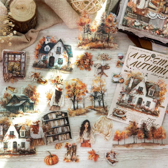YCDBTH Herbst-Themen-Aufkleber-Set mit 30 Blatt und 6 Vintage-Designs in Multicolour für Scrapbook und Collagen - Bild 1