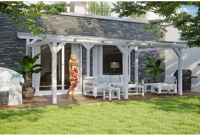 Skan Holz Terrassenüberdachung Siena in Weiß mit Polycarbonat-Dach, B/T/H: 648 x 350 cm - Bild 1