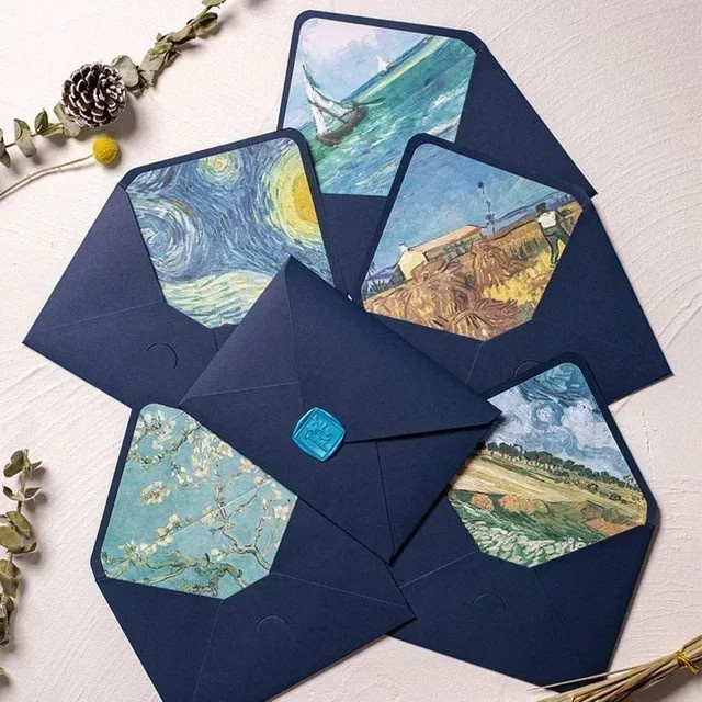 5 Stück Van-Gogh Briefumschläge in Blau mit Futter für romantische Einladungen und Postkarten - Bild 1