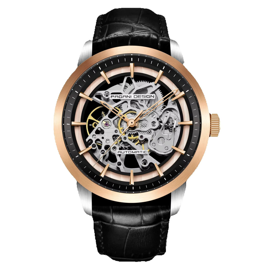 PAGANI DESIGN Armbanduhr Automatik, Edelstahl, Leder, Schwarz, Herren - Bild 7