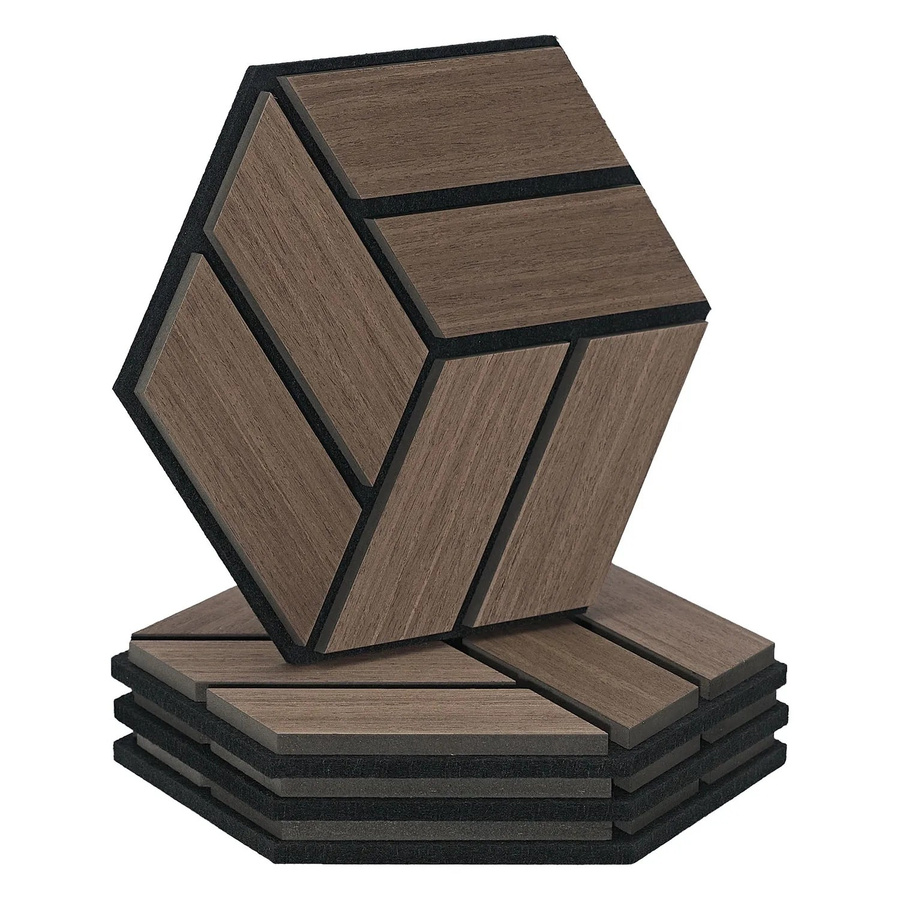 Homestyle4u Akustikpaneele Hexagon Wandpaneele aus Holz in Braun, 4 Stück, B: 30 cm, H: 26 cm - Bild 2