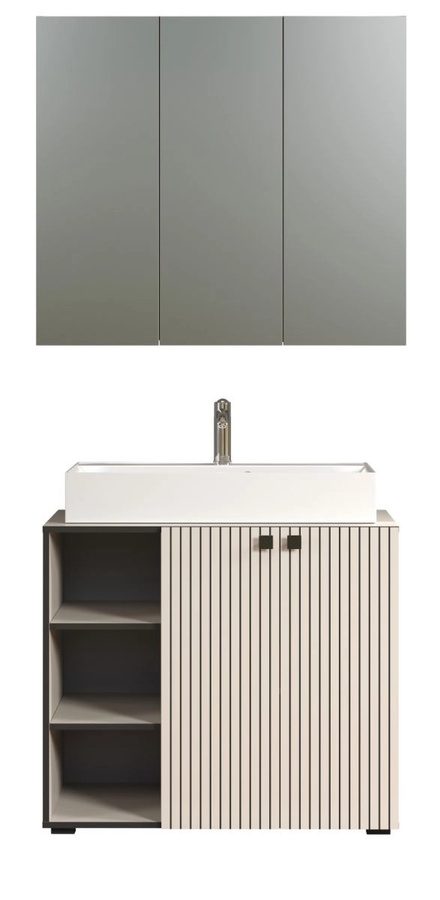 Badmöbel Set Feliz von TOP.FURN in Grau, bestehend aus Waschtischunterschrank und Spiegelschrank, modern und matt - Bild 2