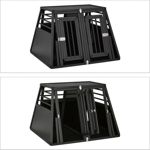 Relaxdays Hundebox aus Aluminium und Kunststoff in Schwarz mit Trennwand, B/T/H: 64 x 90 x 82 cm - Bild 1