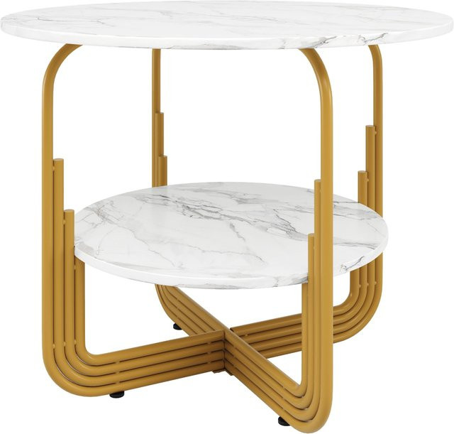 Runder Esstisch FC aus MDF und Metall in Weiß und Gold, B/T/H: 80 x 80 x 76 cm - Bild 1