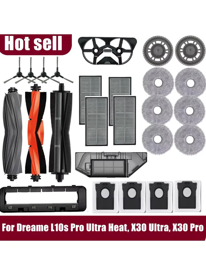 Dreame Ersatzteil-Set für L10s Pro Ultra Heat, X30 Ultra und X30 Pro in Schwarz mit Hauptbürste, Seitenbürste, Filter, Wischpad und Staubbeuteln - Bild 2
