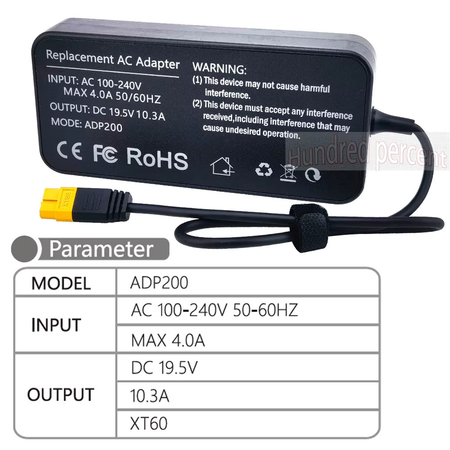 ToolKitRC ADP200 200W 4A Ladegerät Netzteil Adapter in Schwarz mit DC 19,5V 10,3A und XT60 Ausgangsadapter - Bild 2