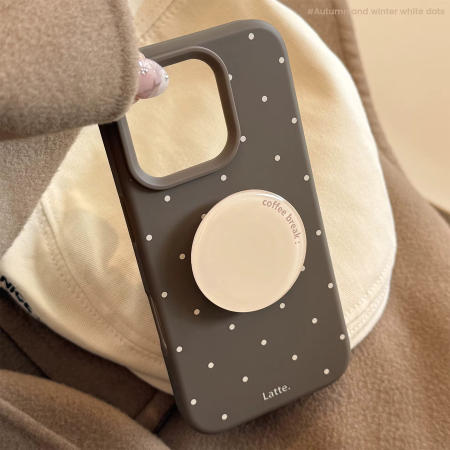 MUQGEW Handyhülle mit Polka-Dot-Muster und runder Halterung in Braun für iPhone 17 16 15 14 13 12 Pro Max 11, stoßfeste Silikonhülle - Bild 3