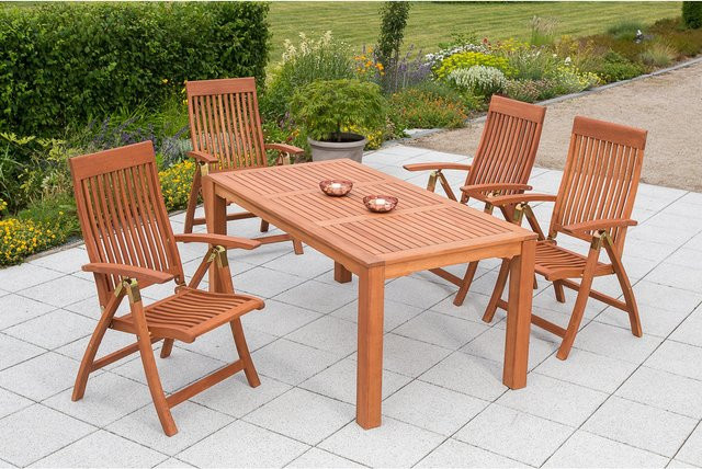 Merxx Gartenmöbelset Comodoro 5-teilig aus Eukalyptusholz in Beige mit rechteckigem Vierfußtisch, Breite: 170 cm, Tiefe: 90 cm - Bild 1