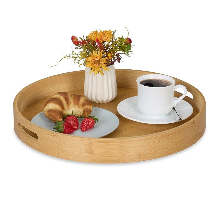 Relaxdays Serviertablett aus Bambus in Natur mit 2 Griffen, B: 40 cm, H: 5 cm - Bild 2