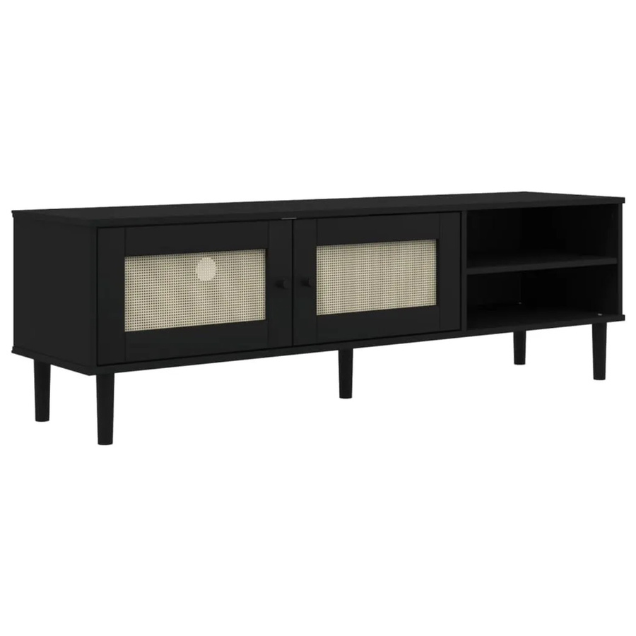 vidaXL TV-Schrank SENJA in Schwarz mit Rattan-Optik aus Kiefernholz im Boho-Stil, B/T/H: 158 x 40 x 49 cm - Bild 2