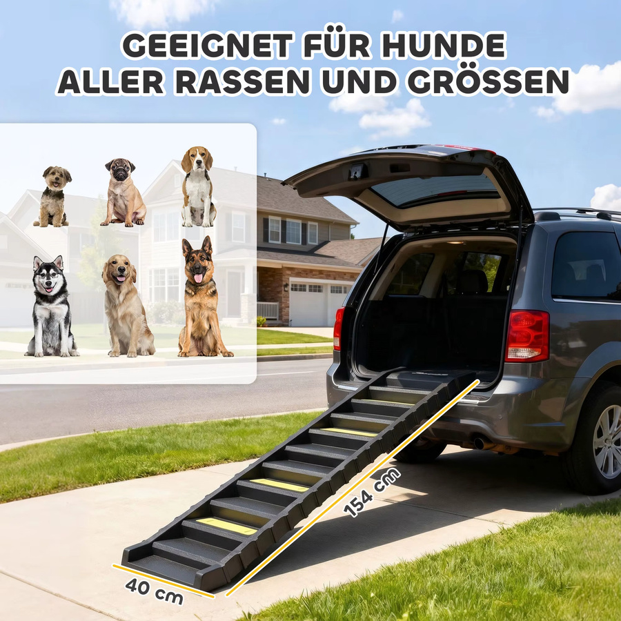PawHut Hunderampe klappbar und rutschfest in Schwarz, Breite: 154 cm, Tiefe: 40 cm - Bild 3