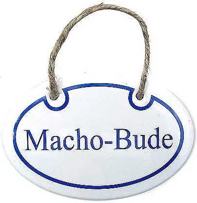 Emailleschild Machobude von Münder Email GmbH in Blau und Weiß - Bild 1