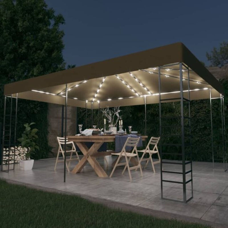 Vidaxl Pavillon mit LED-Lichterkette aus Polyester und Stahl in Taupe Meliert, B: 4 m, T: 3 m - Bild 1